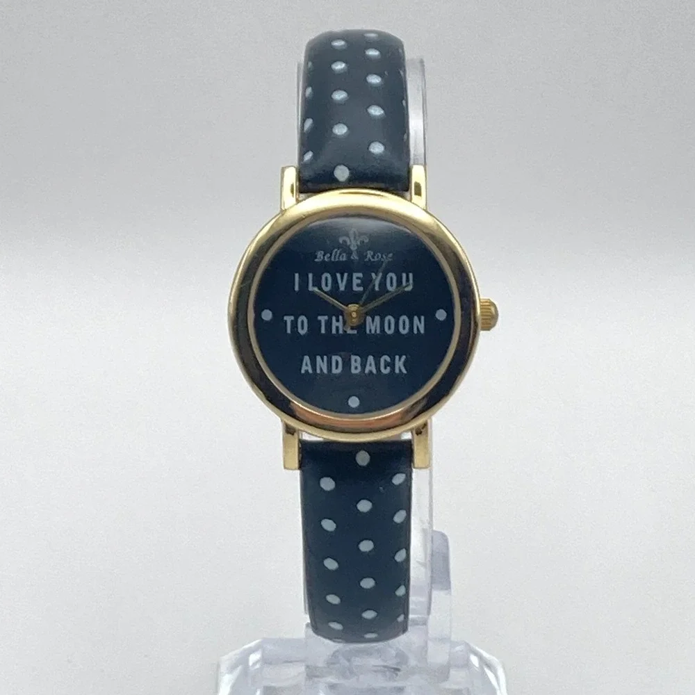 Love You To The Moon Women's Watch 27mm Gold Tone Gift Polka Dot New Battery 8